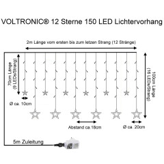 Csillag LED fényfüggöny 2 m - 12db csillaggal, hideg fehér