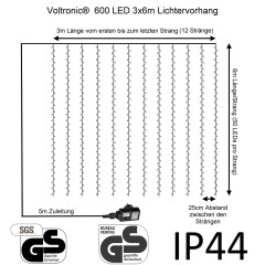 Karácsonyi LED fényfüggöny 3 x 6 m 600 dióda, hideg fehér